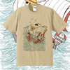 日系复古动漫航海王浮世绘海贼王海盗船短袖T恤染色印花纯棉情侣