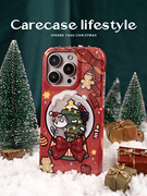 CARECASE 闪粉圣诞水晶球猫咪双层手机壳 适用于苹果 15 14 13 Pro Max 原创设计 创意可爱有趣高级 小众卡通