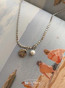 minicyber银贝壳珍珠银饰项链女锁骨，链2022年高级设计感小众