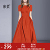赫本风连衣裙2023夏季名媛气质高贵红色礼服大裙摆修身中长裙
