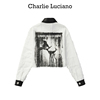 Charlie Luciano小鹿印花短款粗花呢黑白衬衫宽松休闲设计感外套