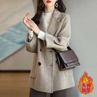 M-4XL 毛呢大衣女202秋冬新款宽松显瘦百搭洋气人字纹毛呢外套