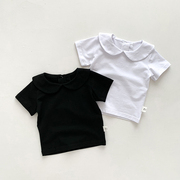 婴儿短袖t恤夏季薄款女宝宝娃娃领上衣夏装，半袖儿童纯棉翻领上衣