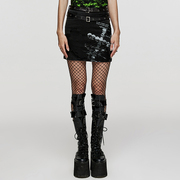 ╋魔叹╋punkrave哥特朋克，gothic暗黑骷髅，图案包臀性感短裙wq657
