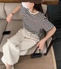 刺绣小马条纹t恤女短袖，2024夏季韩版圆领，时尚百搭减龄上衣潮