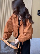 橘色防风冲锋衣女2023秋冬高级感夹克上衣小个子短款连帽外套