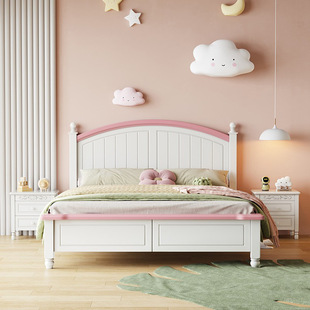 美式全实木儿童床，1.2米男孩女孩粉色青少年次卧单人床，1.5米小孩床