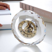 欧式轻奢水晶座钟客厅台式钟表摆件个性创意机械黄铜钟客厅摆件