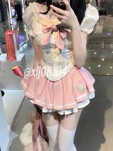 甜美学院风少女感粉色jk制服，修身百搭衬衣撞色百褶裙温柔风两件套