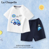 拉夏贝尔男童夏季套装，2024婴儿宝宝纯棉衣服，儿童运动短袖夏装