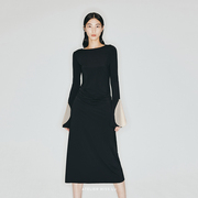 AtelierMissLu薄纱袖镂空设计前后两穿气质约会弹力连衣裙