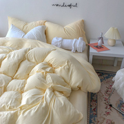 优恋家居淡黄色柔软针织棉，四件套全棉纯棉，被套床单1.51.8米床上