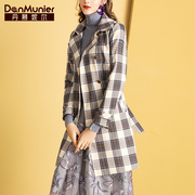 丹慕妮尔英伦风格子，风衣女中长款秋装时尚，气质大衣外套