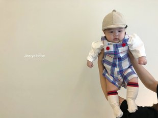 韩国童装jeaya春秋男女宝宝，韩版洋气格子高腰，百搭背带短裤302