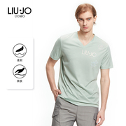 LIU·JO UOMO烫钻logo刺绣个性V领短袖T恤商务休闲潮流夏季男