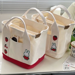 miffy米菲兔子刺绣正版可爱拉链，有隔层帆布，手拎包兔年餐盒包