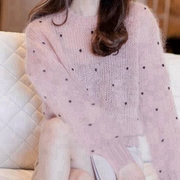 马海毛毛衣女薄款镂空粉色海马针织衫今年流行外套女2023