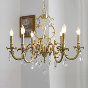 法式复古客厅餐吊灯，vintage中古风经典，六臂黄铜水晶蜡烛灯具