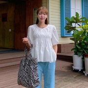 秋季女装韩国Lylon淑女优雅气质流行显瘦短袖套头衬衫