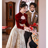 红色敬酒服新娘旗袍2024中式订婚礼服，裙结婚长袖小个子改良女