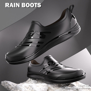 低帮雨鞋男时尚防水鞋防滑工作，洗车胶鞋平厚底黑色耐磨浅口棉雨靴