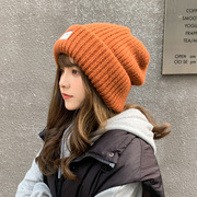 日系毛线堆堆帽子女秋冬季百搭韩版针织帽保暖护耳，大头宽松帽工厂