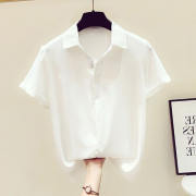 白色垂感衬衫女士高级感职业，薄款雪纺短袖上衣夏季设计感衬衣