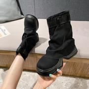 靴子秋季女2024年炸街网红厚底增高牛仔布裤管靴短靴单靴