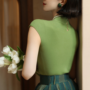 Ching's 复古半高领别致上衣女 后背镂空设计感彩色短袖针织衫春
