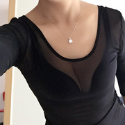 黑色透明打底衫网纱超薄款纱网内搭沙t恤长袖性感蕾丝上衣女