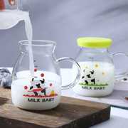 可爱儿童热牛奶杯微波炉，耐热早餐杯带盖玻璃，量杯刻度水杯酸奶瓶