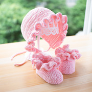 婴儿毛线鞋帽新生儿女宝宝公主套装0一3月6-12满月百天手工鞋成品