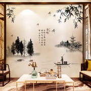 中国风山水画中式小家具背景墙面装饰墙纸自粘客厅布置贴纸墙贴画