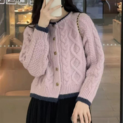 粉色针织开衫毛衣外套女秋冬季外搭小香温，柔风加厚韩系复古高级感