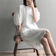 法式白色蕾丝连衣裙2024夏季甜美知性，宽松显瘦大码a字中长款