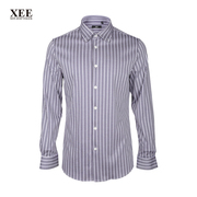 xee商场同款男士蓝灰条纹，纯棉针织衬衫微弹舒适纽扣，领休闲衬衣
