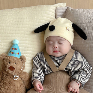 婴儿帽子春秋薄款可爱胎帽新生儿，0-3-6个月男女宝宝护囱门套头帽