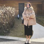 短款大毛领羽绒棉服女韩系冬装小个子宽松加厚面包服棉衣外套ins