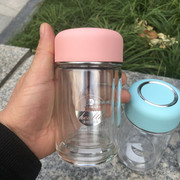 明霞双层水杯，带盖迷你加厚高硼硅玻璃杯，便携车载泡茶杯子150毫升