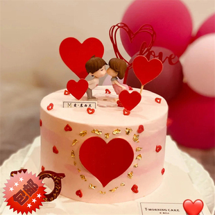 亲嘴娃娃蛋糕装饰摆件情侣浪漫情人节七夕520订婚结婚周年纪念日