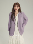摩妮卡大码女装紫色西装胖mm显瘦2024春装中长款宽松外套长袖西服