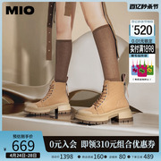 MIO米奥冬季靴子经典大黄靴厚底马丁靴系带高帮工装机车靴女靴