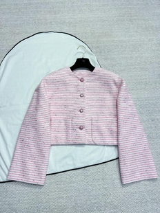 原厂~24早春粉色条纹短款小外套两口袋
