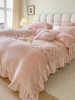 定制冬季粉色兔兔绒加绒床上四件套公主风毛绒被套珊瑚牛奶绒床单