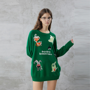 ruiruirui绿色羊毛针织衫，女冬季圣诞节怪物，提花设计毛衣
