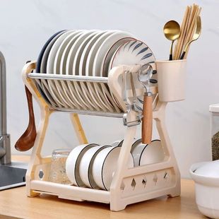 厨房置物架用具晾洗放沥水碗架碗柜碗碟碗筷盘收纳盒双层餐具架