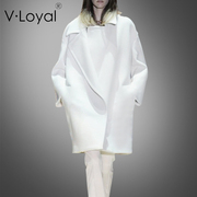  秋冬时尚宽松白色羊毛大衣欧美大阔型中长款外套