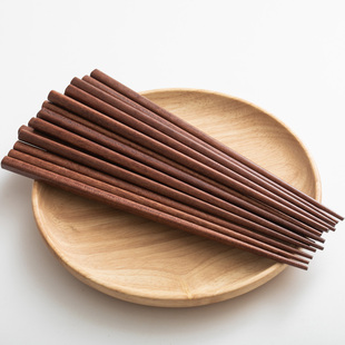 日式铁木筷子深色红筷子无漆无蜡原木尖头筷家用防滑5双10双套装