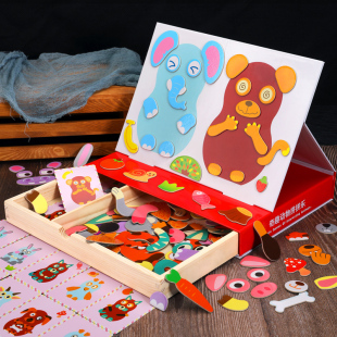 幼儿童多功能磁性拼图画板益智玩具3-4-5-6岁以上早教磁力贴