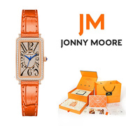 jonnymoore腕表橙色，轻奢皮带石英女表t